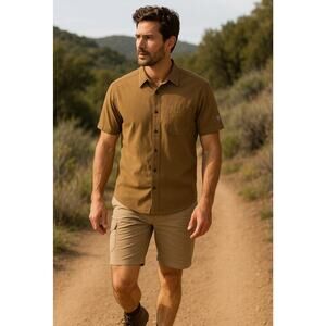 Kuhl Men’s XL Organic Cotton Button-Up Shirt Brown Short Sleeve Casual Outdoor